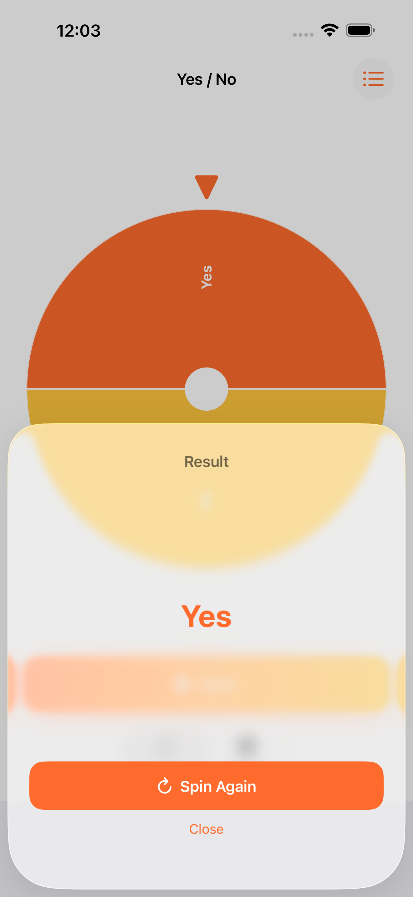 Result card showing the winning option on a large horizontal card