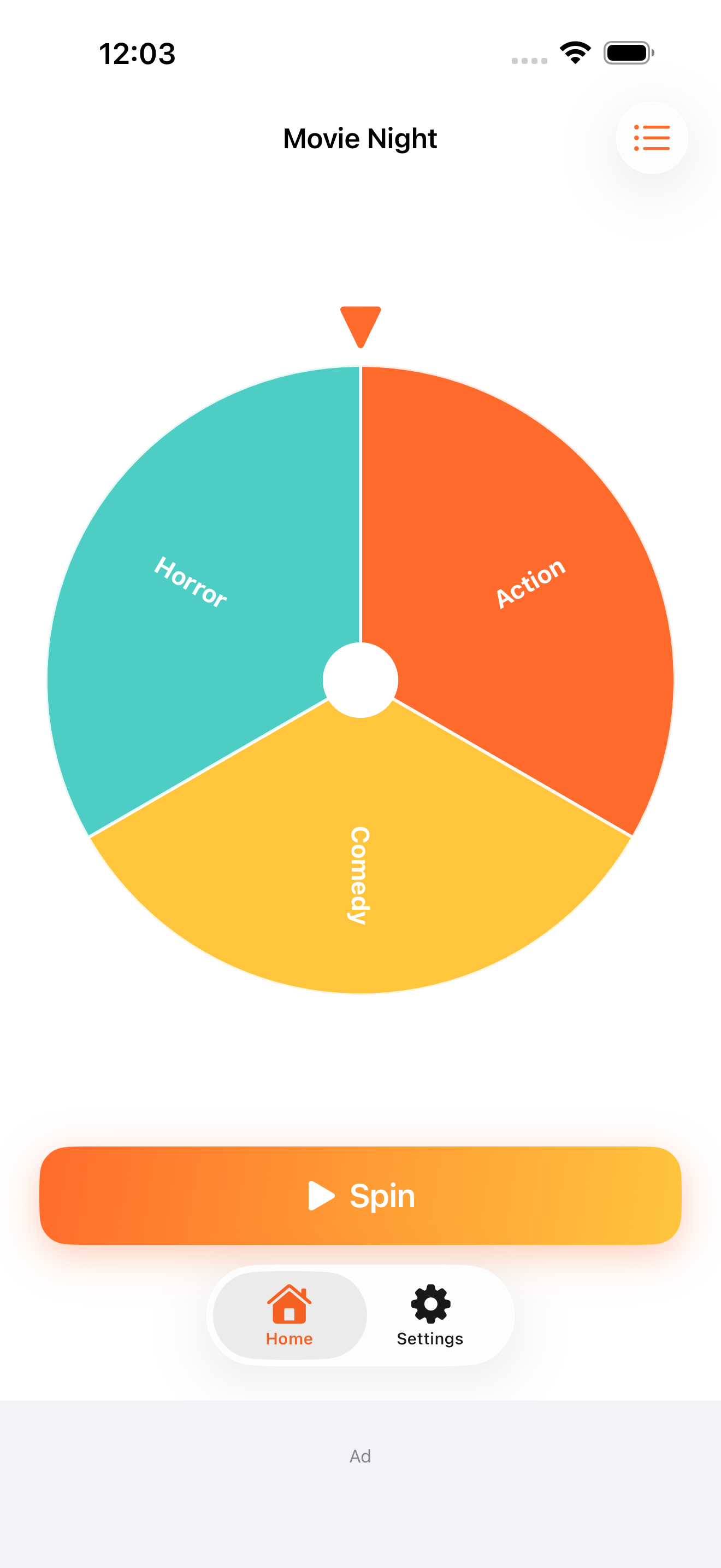 A custom Movie Night wheel built by the user